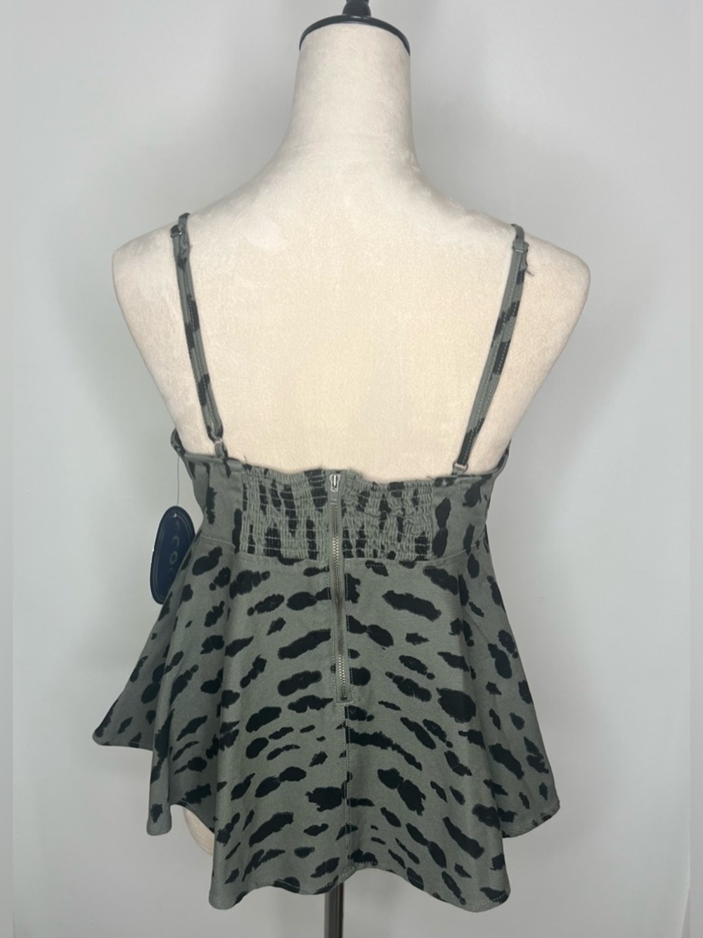 Olive Animal Print Peplum Tank Top-Size Medium - Picture 3 of 5